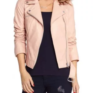 Women's Asymmetrical Zipper Baby Pink Jacket
