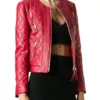 Women’s Red Leather Quilted Jacket