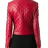 Red Women’s Leather Quilted Jacket
