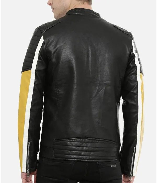 Motorcycle Color Block Leather Quilted Jacket